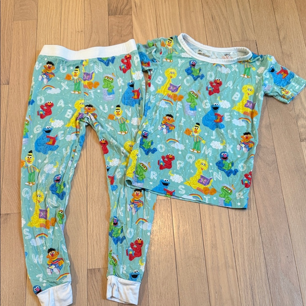 Little Sleepies Sesame Street Pajama Set - Blue with Multicolor Characters